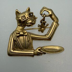 Dinner Time Signed Cat Brooch